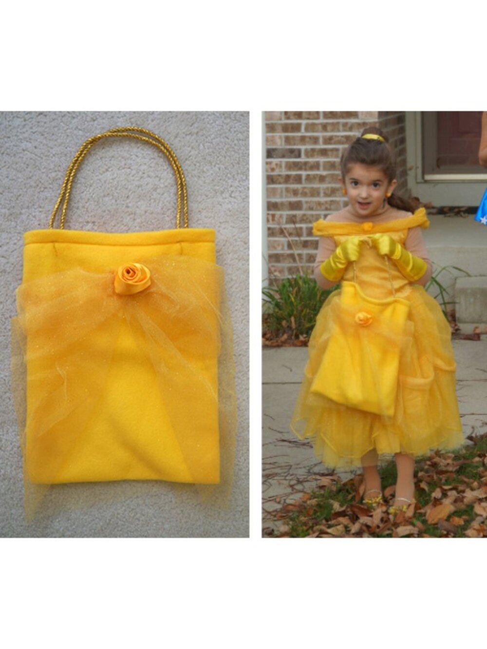Disney Beauty and the Beast Belle Handmade Yellow Gold Trick or Treat Bag Tote
